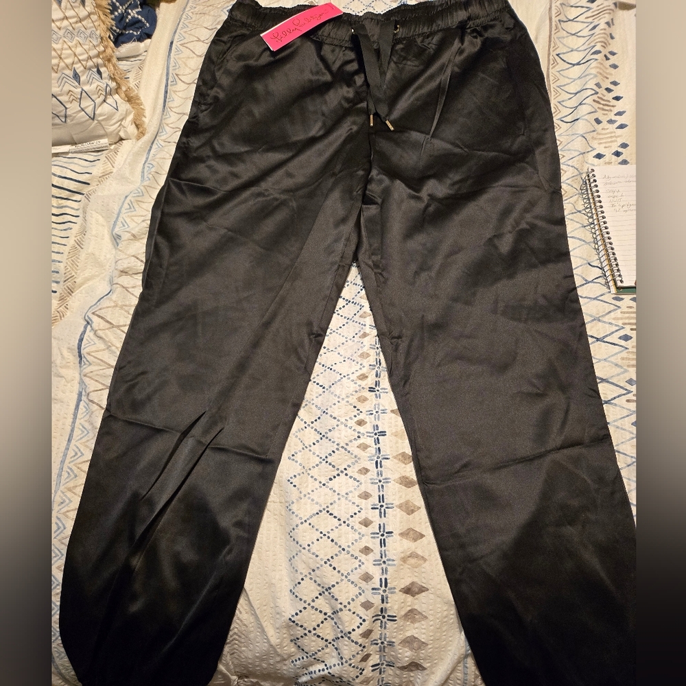 Lilly Pulitzer Black Satin Joggers
